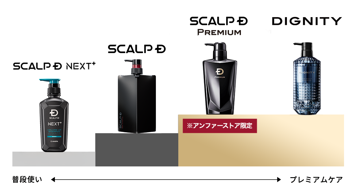 普段使い  スカルプD NEXT  スカルプD  スカルプD PREMIUM(ダイアモンド会員限定)  スカルプD DIGNITY  プレミアムケア