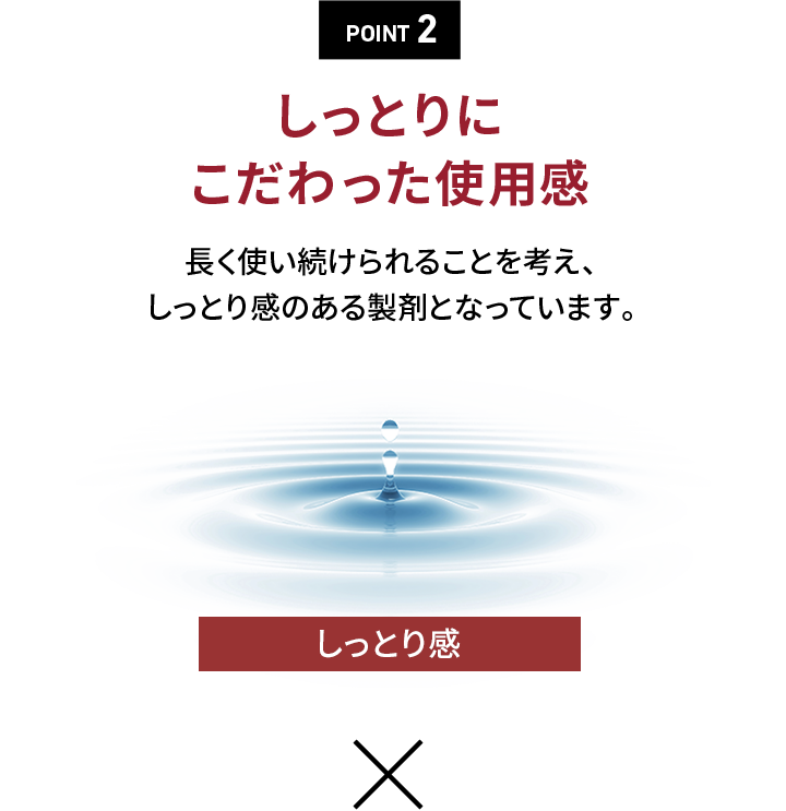 POINT 2しっとりにこだわった使用感長く使い続けられることを考えしっとり感のある製剤となっています。