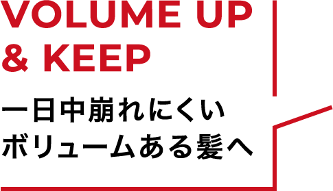 VOLUME UP & KEEP 一日中崩れにくい強い髪※へ ※ハリコシのある状態