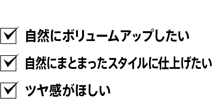 こんな方にオススメ　自然にボリュームアップしたい  自然にまとまったスタイルに仕上げたい ツヤ感がほしい